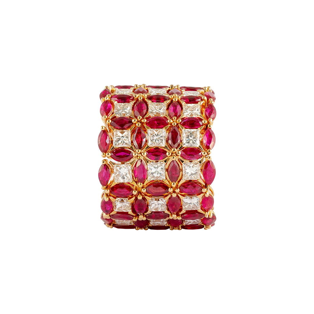 Anello Diade in oro rosa con diamanti e rubini - Image 4