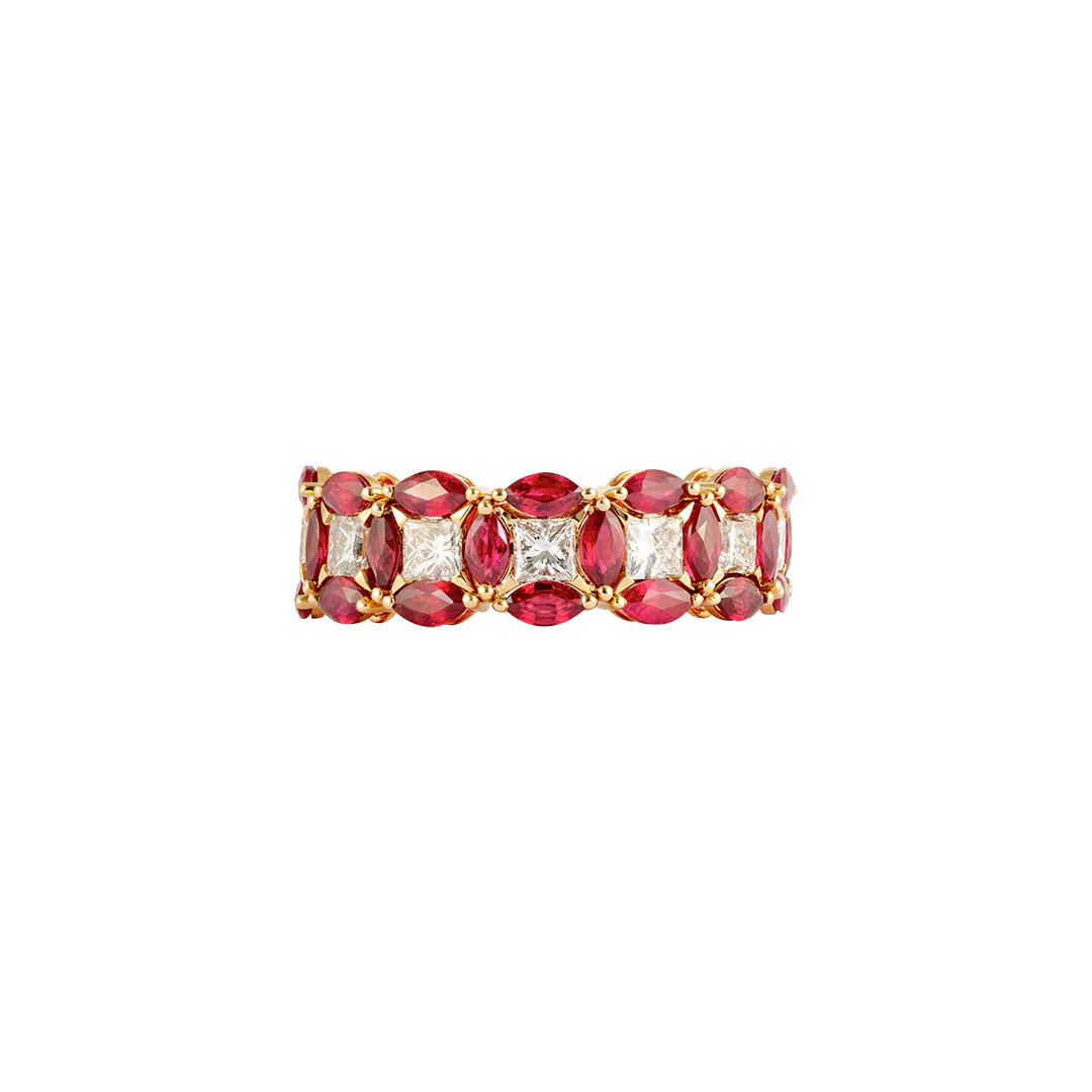 Anello Diade in oro rosa con diamanti e rubini - Image 3