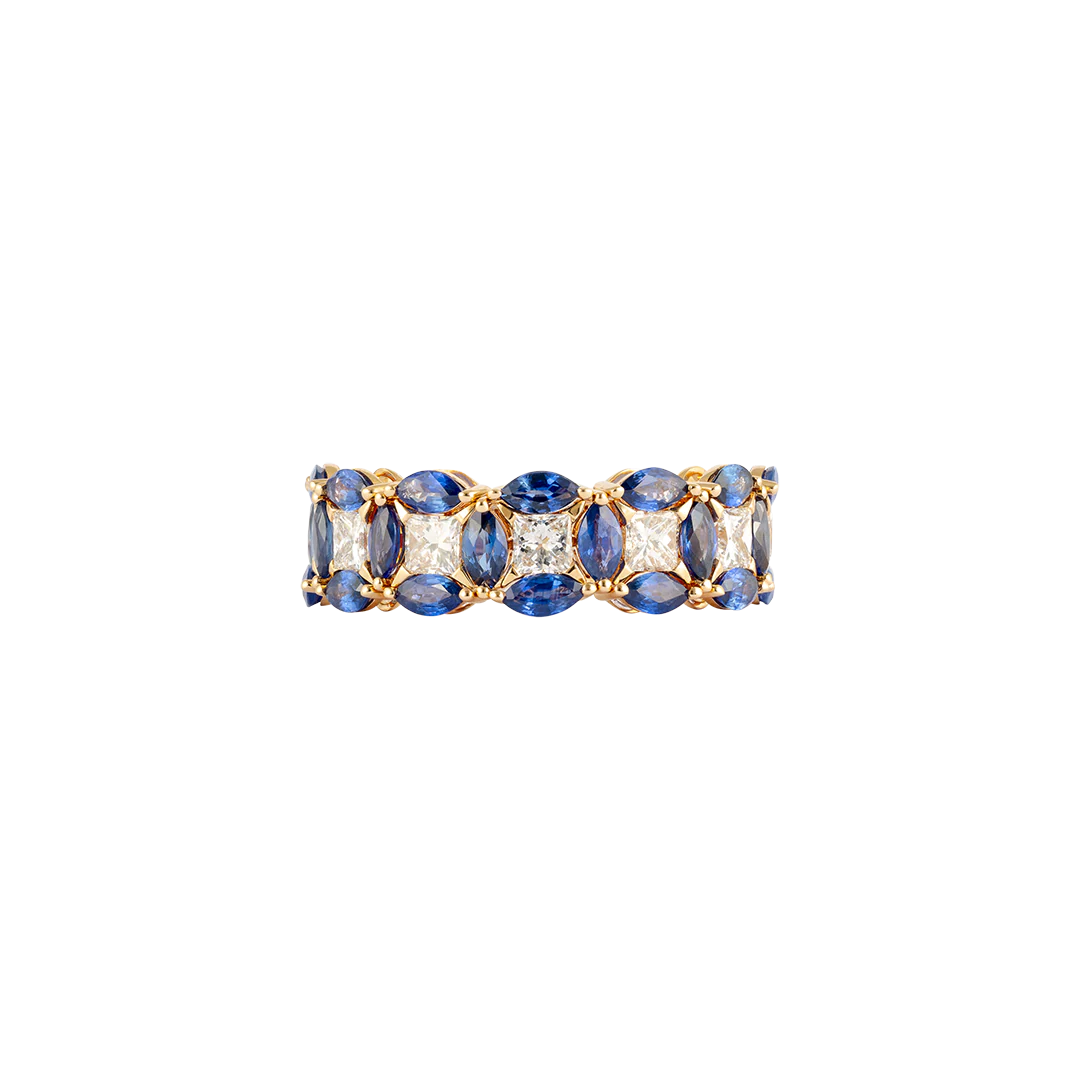 Anello Diade in oro rosa con diamanti e zaffiri - Image 2