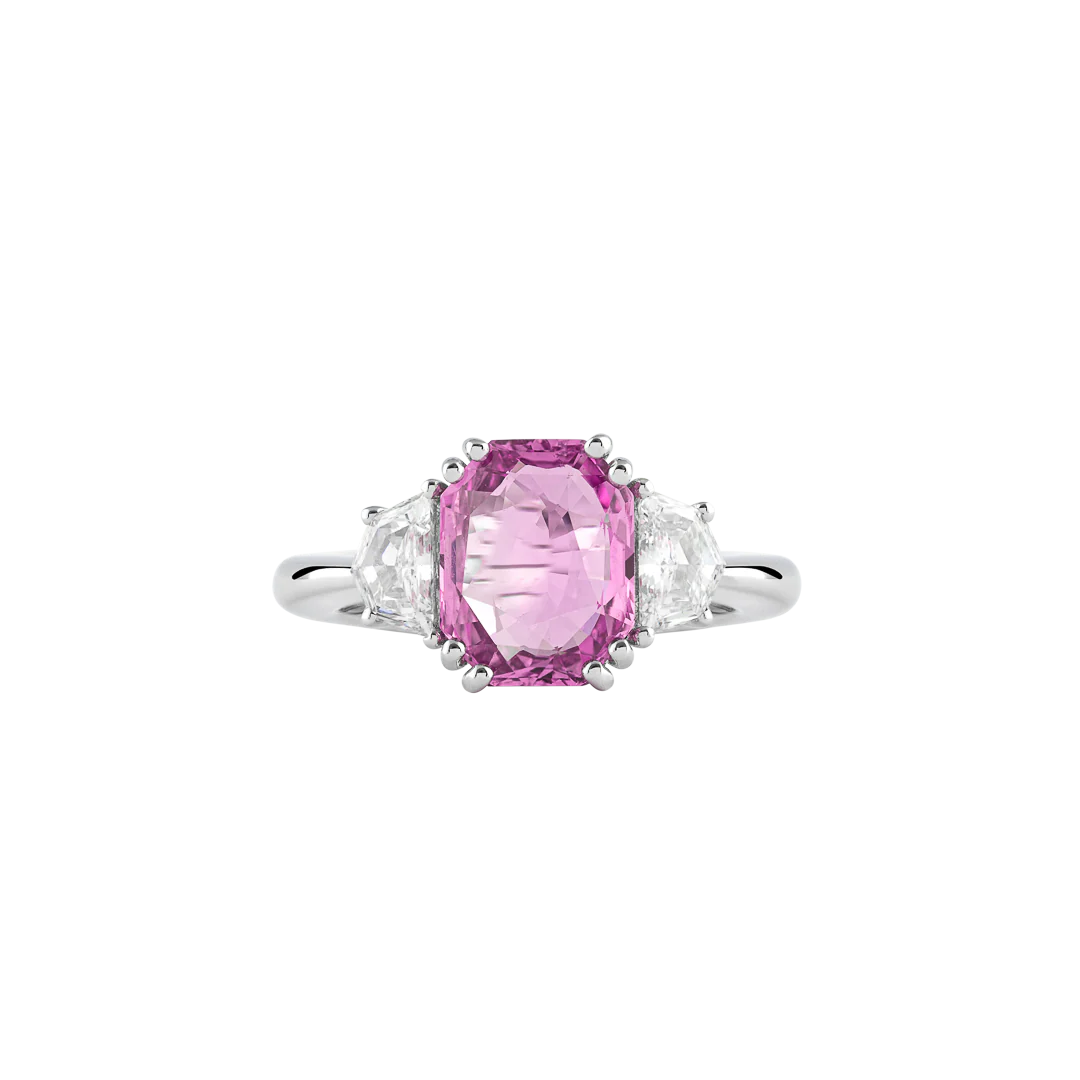 Anello Unique in oro bianco con zaffiro rosa e diamanti - Image 4
