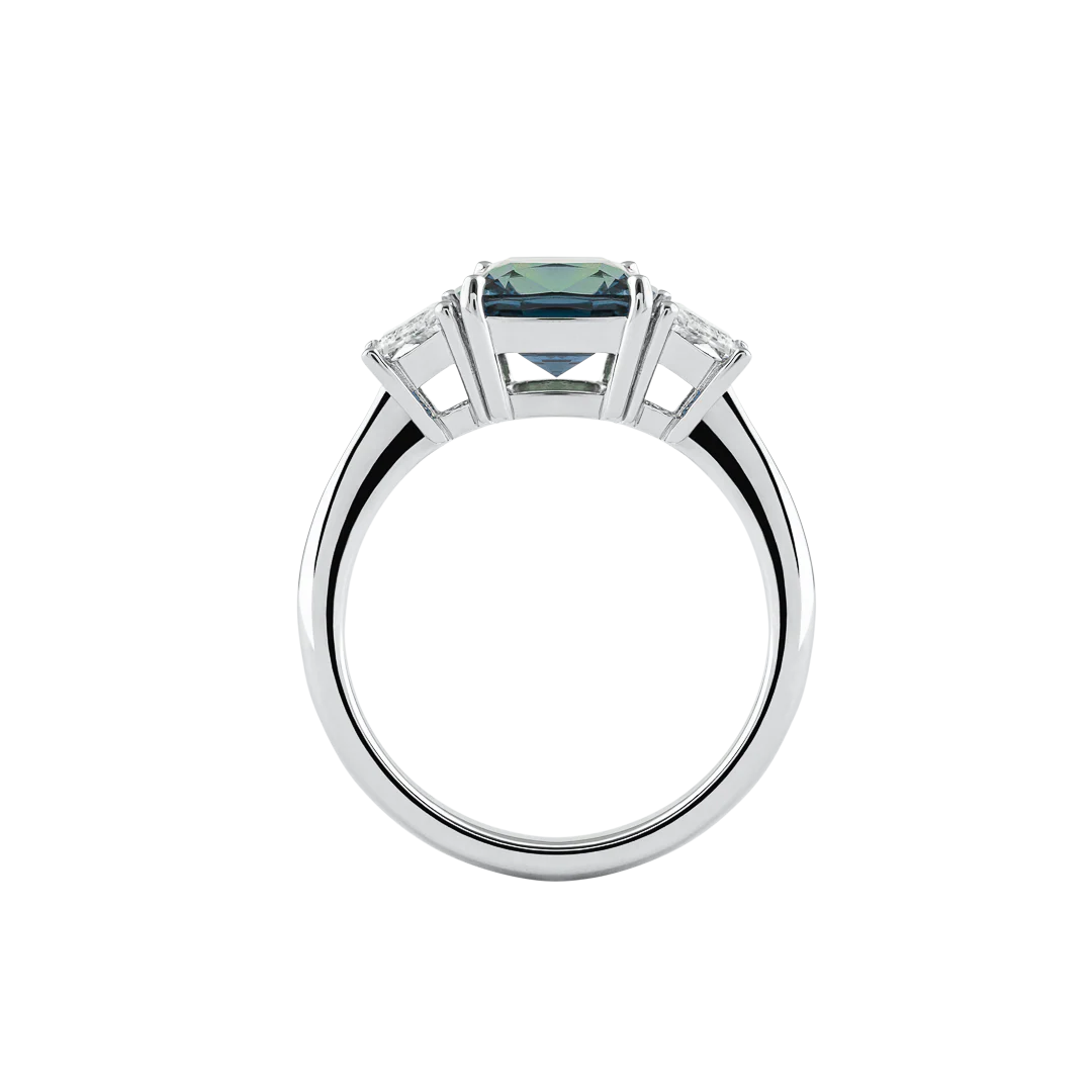 Anello Unique in oro bianco con zaffiro verde e diamanti - Image 3