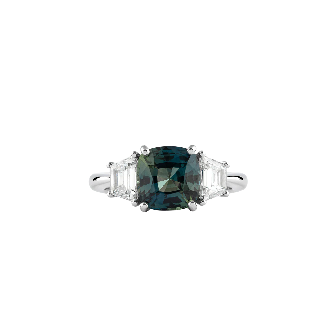 Anello Unique in oro bianco con zaffiro verde e diamanti - Image 4